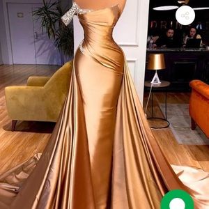 CHIC ONE SHOULDER BEADED MERMAID PROM DRESS WITH COURT TRAIN